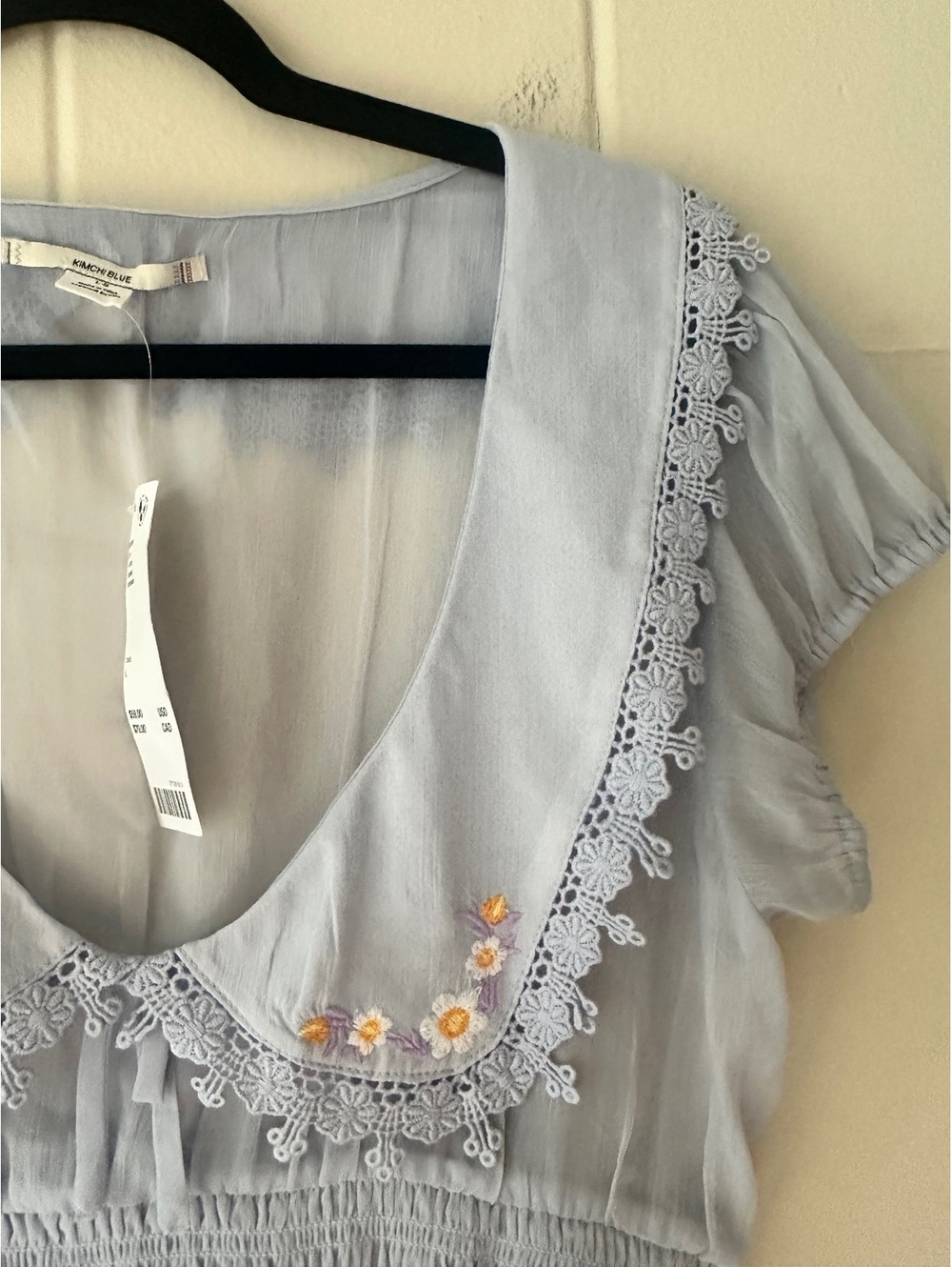 Kimchi Blue Frenchie Sheer Crop Blouse Embroidered Lace Collar NWT Size Large - Picture 3 of 9